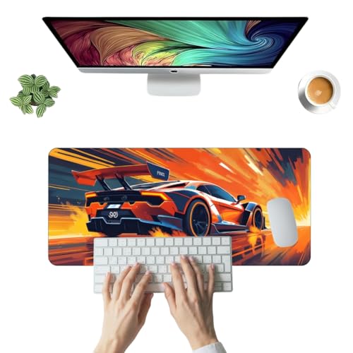 Image of Moto Edition Desk Mat 23x11 Inch - Racing-Themed Keyboard & Mouse Pad for Office, Home & Gaming | Non-Slip Rubber Base, Waterproof Surface, Supercar & Bike Inspired Table Mat (Speed Flame)