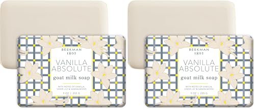 Image of Beekman 1802 Goat Milk Soap - Moisturizing Hand & Body Soap Bar with Shea Butter & Botanical Oils, Triple-Milled, Non-Drying, Made for Sensitive Skin, Vanilla Absolute 9 oz (Pack of 2)