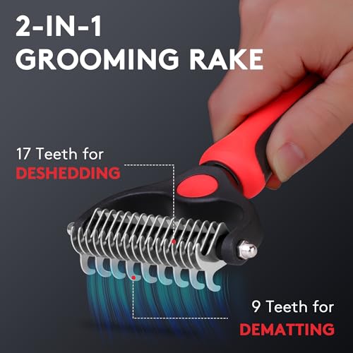 Tpotato-Deshedding-Pet-Brush-for-Long-Haired-Dogs-CatsUndercoat-Shedding-Rake-for-Dematting-Detangling-Tangles-Matted-Fur-and-KnotsFree-Pet-CombProfessional-Pet-Grooming-Supplies-Tool-KitRed Tpotato Deshedding Pet Brush for Long Haired Dogs CatsUndercoat Shedding Rake for Dematting Detangling Tangles Matted Fur and KnotsFree Pet CombProfessional Pet Grooming Supplies Tool KitRed