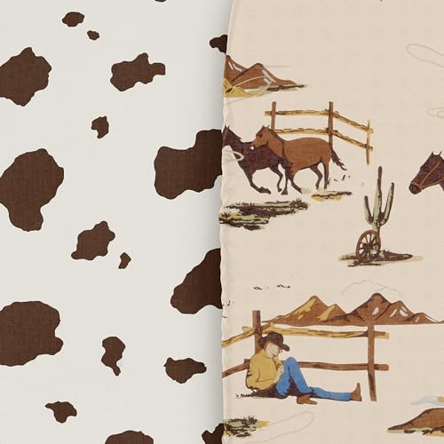 Image of Sweet Jojo Designs 2-Piece Baby Bassinet Sheets Set (Western Cowboy) for Boys, Infant Newborn Nursery, Oval, Rectangle & Hourglass Mattress (Cow Print, Vintage Americana, Wild West, Country, Horse)