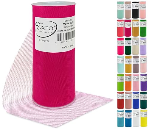 Image of Expo International Decorative Matte Tulle, Lightweight Polyester Tulle Fabric for Tutus, Costumes, and Party Decorations, Washable, Easy-to-Use, 6 Inch x 25 Yards, Fuchsia, Pack of 1