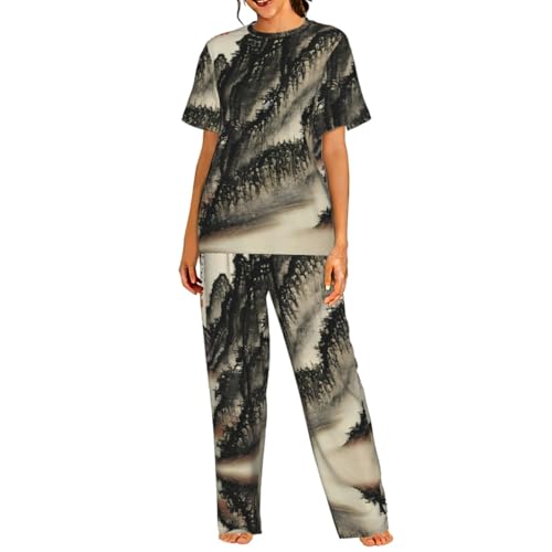 Pyjama doux femme à imprimé peinture chinoise pour nuit confortable