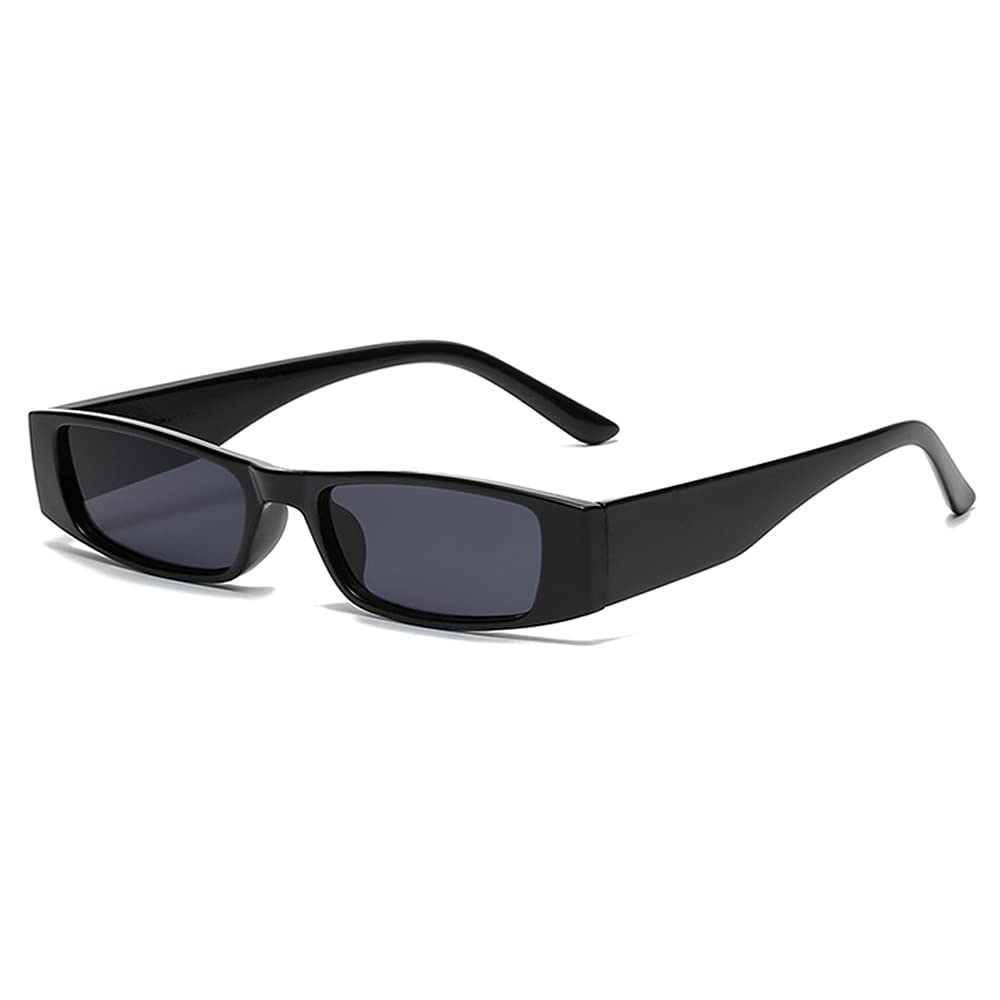 Square Eyewear Retro Sun Glasses Small Rectangle Sunglasses Small Frame Narrow Sunglasses Bright black