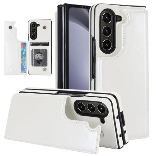 Étui en cuir vintage Galaxy Z Fold 5 blanc chic et antichoc