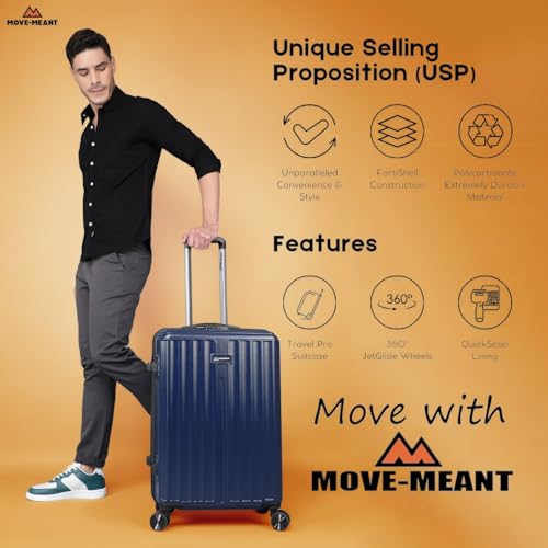 Image of Move-Meant Large ROAMIFY Check-in Suitcase 75 Cm 8 Wheels Number Lock Poly Carbonat Navy Blue Trolley Bag for Men & Women | 360 Degree Wheeling System Luggage | Trolley Bags for Travel