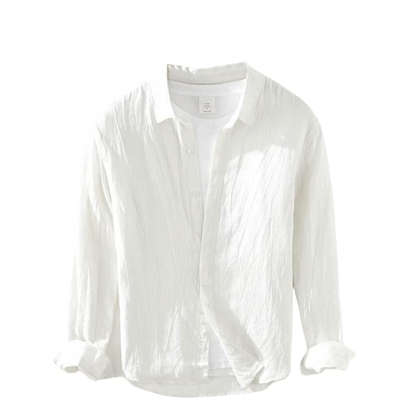 Chemise en lin homme sans repassage manches longues style vintage décontracté
