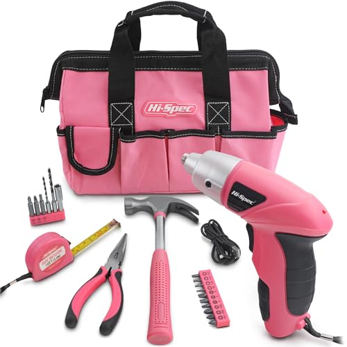 Hi-Spec Pink 20pc Home DIY Tool Kit. Complete Household Hand Tools. All Essential Repairs in a Bag Hi-Spec Pink 20pc Home DIY Tool Kit. Complete Household Hand Tools. All Essential Repairs in a Bag