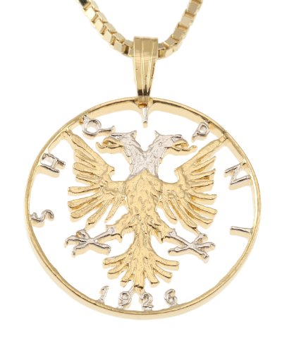 Albanian Pendant & Necklace, Albanian 1/2 Lek Coin Hand Cut