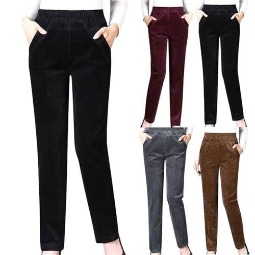 Pantalón genérico de terciopelo para mujer, cintura elástica, pantalón para mujer, forro polar recto, invierno, cómodo, talla grande, pantalones de color liso, pantalones cómodos con dos bolsillos