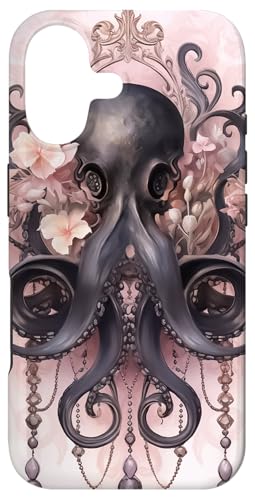Unique Octopus Decor For Women With Pink Flowers Black Squid �X�}�z�P�[�X iPhone 17 �p