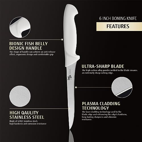 Dimoedge 6 Inch Professional Boning Knife, Super Sharp Deboning Knife With Ergonomic Handle(White) #TOP3