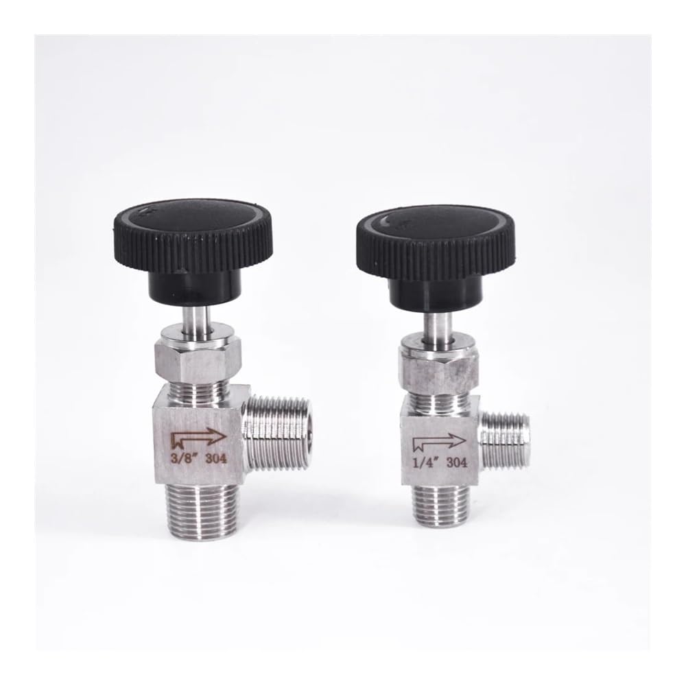 1/8 "1/4" 3/8 "1/2" válvula de Aguja de ángulo Macho Codo de grúa 304 Control de Flujo Inoxidable Agua Gas Aceite 915 PSI(1/8 Inch)