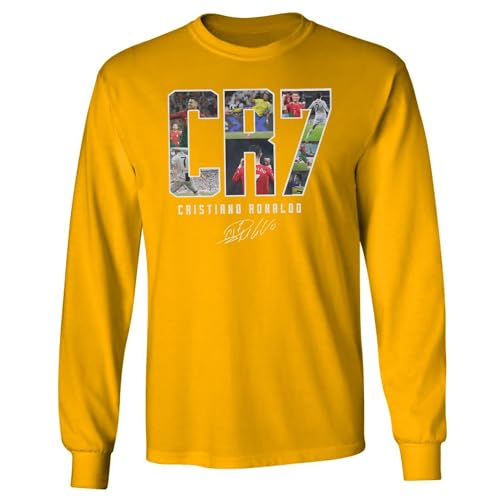 Cup & Branch Collage Ronaldo Tribute - Soccer Goat Long Sleeve T-Shirt (Gold, 3X-Large)