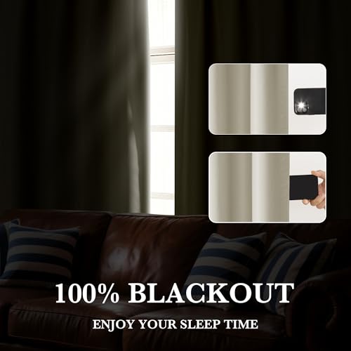 Image of RYB HOME 100% Blackout Basement Curtains 30 inches Long, Heat & UV Blocking Total Room Darkening Noise Reducing Back Tab Curtains for Bathroom RV Campers, Natural, 2 Panels Set
