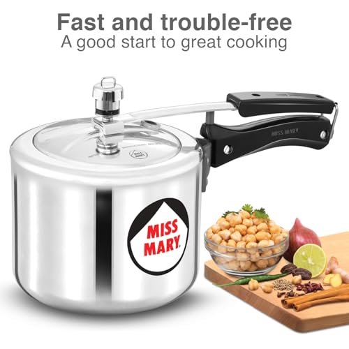 Image of Hawkins Miss Mary 3 Litre Pressure Cooker | Straight Body | Induction & Gas Compatible | Ideal for 3-4 persons | ISI Certified | Guaranteed for 5 year | Silver (IMM3T)