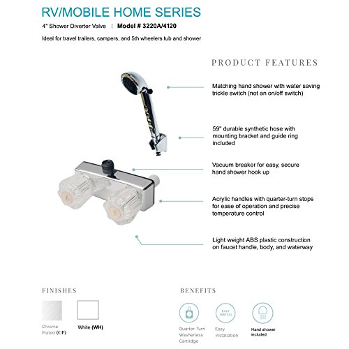 Laguna Brass 3220Acp/4120Cp Rv/Motorhome Two Handle Non-Metallic Diverter Valve With Matching Hand Shower Set, Chrome Finish #TOP1