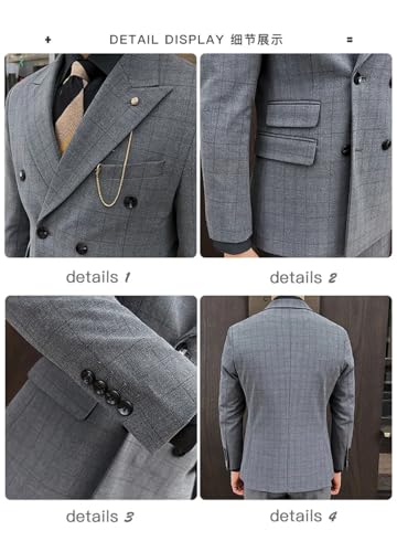 Adhdyuud Herren (Anzug + Weste + Hose) Hochzeitsanzug gekerbtes Revers Plaid Kleid 3/2 Teilig Slim Fit Anzug Set – Bild 8