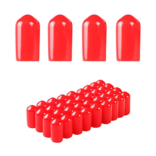 Rubber Round End Cap Cover 0.55 Inch (14mm) Screw Thread Protectors PVC Flexible Tubing Pipe Protective Bolt Screw Thread Protector Safety Cover | for Pipe Post Tubing Rod Cover 50 Pcs (Red)