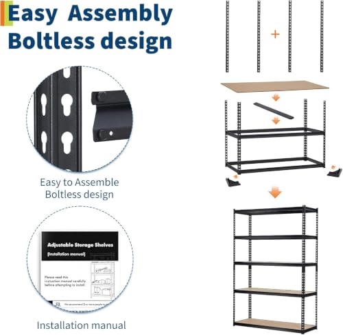 Image of Garage Shelving Heavy Duty Storage Shelves 2000Lbs Capacity, 5 Tier Adjustable Metal Shelving Unit 48 inch W x 24 inch D x 72 inch H, Industrial Utility Rack for Kitchen Pantry