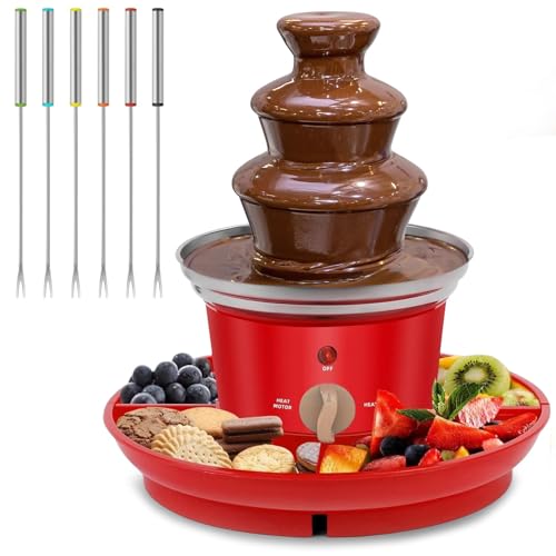 Angju Chocolate Fondue Fountain Stainless Steel Electirc Chocolate Fondue Set 3-Tier Chocolate Melting Foundue Set with 6 Stainless Steel Forks for Chocolate Butter Candy