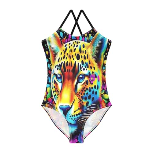 CaTaKu Girls One Piece Swimsuits Flower Neo Tiger Toddler Bathing Suit for Girls Kids Swimwear 3-10Y