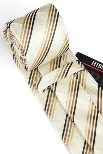 Image of HISDERN Ties for Men Plaid Checkered Tie with Pocket Square Woven Business Formal Necktie Handkerchief Set Wedding Party