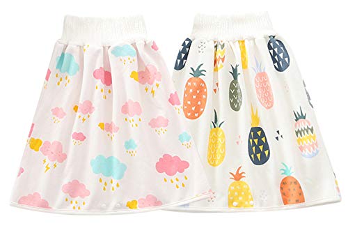 EOZY 2Pcs Jupe à Couches pour Bébé Coton Jupe d'apprentissage Propreté Lavables Jupe de Couche-Culotte Enfant Taille Haute Pantalon Anti-Fuite pour Bon Sommeil (Nuage+Ananas, 4-8 Ans)
