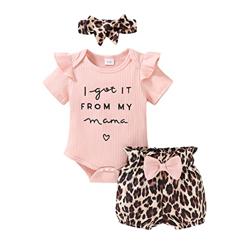 Younger Tree 3Pcs Newborn Infant Baby Girl Short Sleeve Bodysuit Romper Leopard Pants Summer Outfit Clothes 0-18 Months (Pink, 0-3 Months) #TOP7