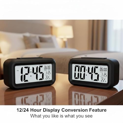 Image of Digital Alarm Clock for Heavy Sleepers, Digital Clock Table Clock for Study Table, Students, Office | Alarm Clock for Bedroom with Loud Sound, Automatic Sensor,Date & Temperature (Black, Medium)