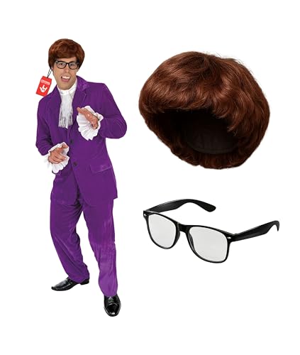fun shack 60s Shagadelic Costume Men, Mens 1960s Spy Costume, 60s Outfits For Man, Halloween Costumes For Men, X-Large