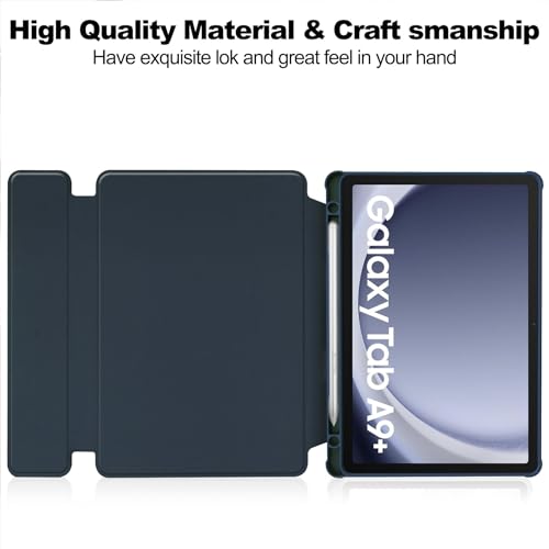 Smart case Samsung Galaxy Tab A9 Plus finition premium bleu foncé avec support