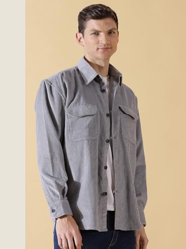 Image of Thomas Scott Men's Premium Spread Collar Double Pocket Corduroy Oversized Shackets