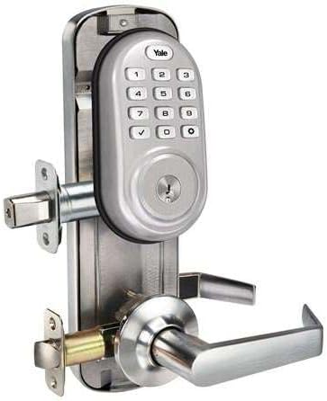 Yale YRC216 Smart Lock, Push Button Interconnected Electronic Lock, 250 Code Capacity, Lever Handle CTC 5.5" Satin Nickel (Z-Wave Module Included)