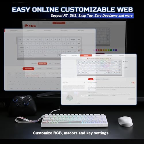 Miniatura 6 de Yunzii X Madlions Mad68 He Activa Rápidamente El Teclado De Juego Mecánico Magnético De Cable 60 Interruptor De Efecto Hall De Accionamiento Ajustable, Tapa De Clave Pbt Rgb Plug Blanco