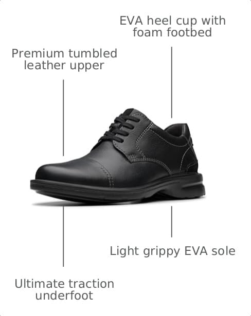 Image of Clarks Collection Men's Gessler Cap Oxford, Black Tumbled Leather, 8.5 Medium US
