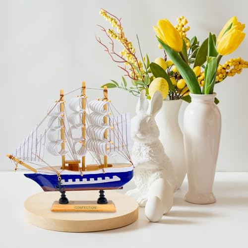 Fahibin 24cm Vintage Holz Segelboot Modell, Mediterranes Segelschiff Modell,Segelschiff Maritime Deko,Holz Piratenschiff Segelboot Modell für Desktop Büro