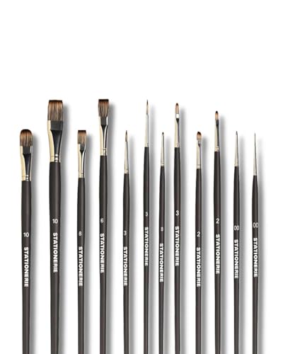 Image of Stationerie Handmade Long Handle Painting Brush Set for Acrylic, Watercolor, & Gouache Painting with Brush Holder,Mix Set of 11