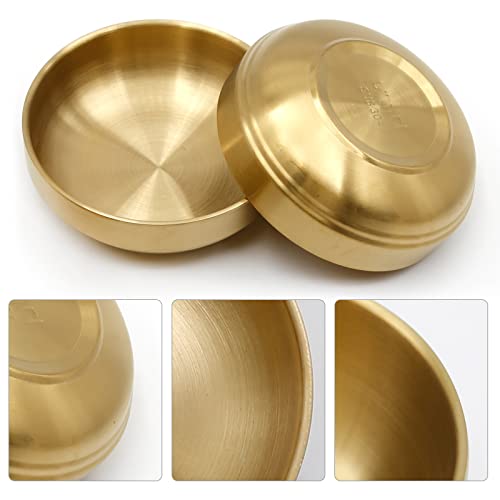 Mdeoosky 4Pcs Large Stainless Steel Sauce Dish 4.7Inch Appetizer Plates Double-Deck Plates 4.3Oz 304 Stainless Steel Plates For Oil Vinegar Juice Salad Appetizer Side Dish Ketchup (Gold 4.7In) #TOP2