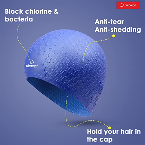 Image of Airavat Swim Bubble Cap, Silicone Swim Cap, Comfortable Bathing Cap Ideal for Curly Short Medium Long Hair, Swimming Cap for Women and Men (Blue)