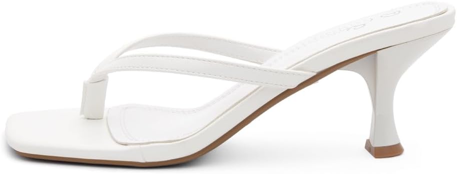 Shoe Land Kitten Heels for Women, Square Open Toe Thong Sandals, Slip On Heeled Sandals, Flip Flop Style, Dressy Summer Heels for Party Date Night
