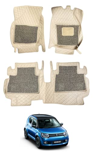 Image of Auto Hub 7D Mats Custom Fitted Car Mats Compatible with Maruti Suzuki Ignis (Model : 2015-2021) Beige