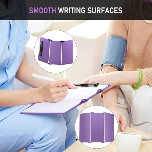 Image of Clipboard Foldable Without Edition Cheat Charts, 3 Layers Aluminum, Nurse Board w /Low Profile Clip&Pen Clip Pocket, Purple