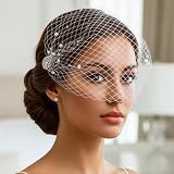 Unsutuo White Wedding Birdcage Veils with Comb Bridal Veil Pearl Bandeau Veil for Bride and Bridesmaid
