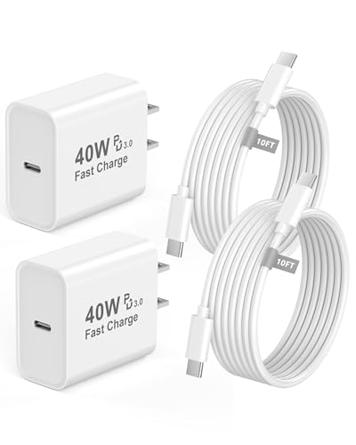 Image of [Apple MFi Certified] iPhone 17 Pro Max Charger Fast Charging 10 FT, 2 Pack 40W USB C Charger Block with 10FT Long Type C Charging Cable Cord for iPhone 17 /17 Pro /17 Pro Max /Air /16 /15 /16 15 Pro Max