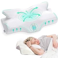 Elviros Cervical Memory Foam Pillow for Neck Pain Orthopedic Neck Pillow for Shoulder Pain Ergonomic Head Neck Support Pillow for Side/Back/Stomach Sleepers with Removable Cover (White)