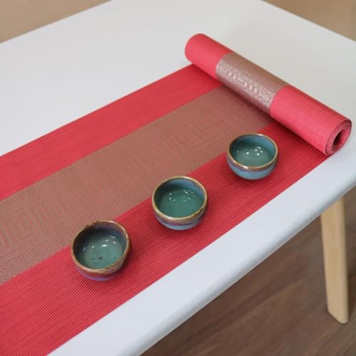 Image of Dining Table Placemats & Runner Set - Heat Resistant, Washable & Stain Resistant Woven Vinyl Mats | Table Runner & 4 Placemats Set for Stylish Dining (45x30 cm Placemats, 180x30 cm Runner)