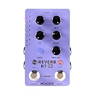 The R7 X2 Reverb combines MOOER’s best digital effects algorithms from the A7 Ambiance and R7 Reverb pedals and combines them in to one ultimate stereo reverb pedal Parameter knobs include High Cut, Low Cut, and Mix for adjusting the EQ and Decay and...
