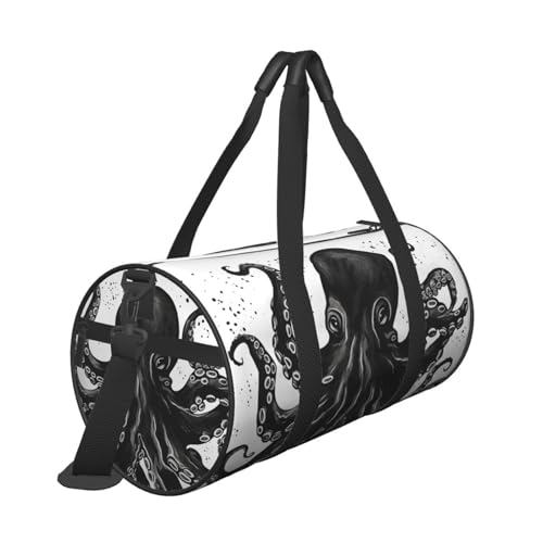 Classic Black Octopus Duffle Bag for Women Men Personal Item Travel Bags Canvas Weekender Overnight Bag Lightweight Sports Tote Gym Bags Carry On Luggage Bag3