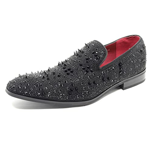 Men's Vintage Spike Rhinestone Designer Classic Smoking Dress Fashion Loafers Slip On Shoes Exotic-02 (Black, Us_Footwear_Size_System, Adult, Men, Numeric, Medium, Numeric_9_Point_5) #TOP19