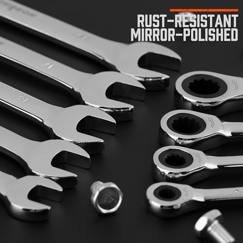 Image of HORUSDY 20-Piece Ratcheting Wrench Set, SAE and Metric, Ratchet Wrench Set, They roll up neatly in an organizer box for storage in